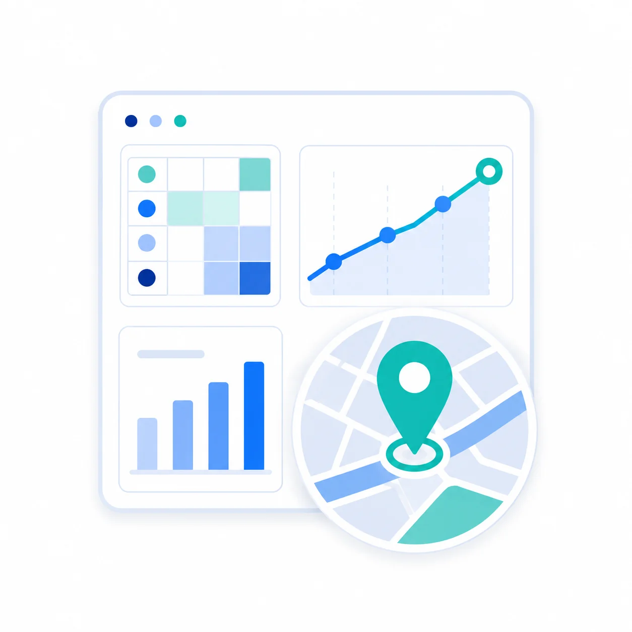 Analytics dashboard showing map visibility and ranking grid