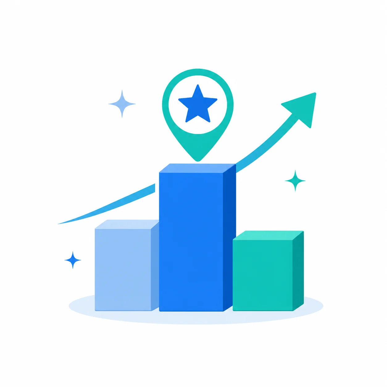 Growth chart with location pin showing upward visibility movement