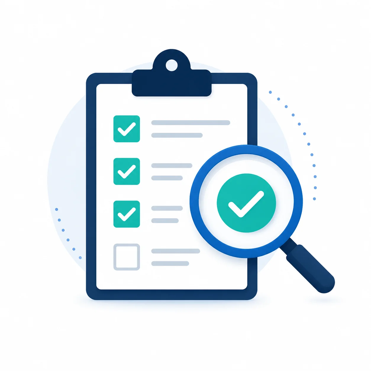 Qualified review checklist with magnifier and local map pin